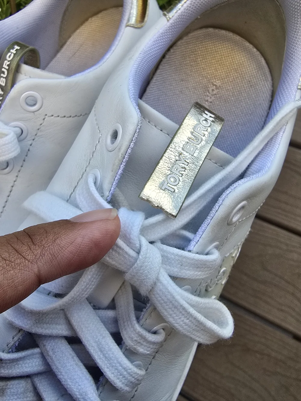 Tory Burch White Leather Sneakers with Gold Heel Detail